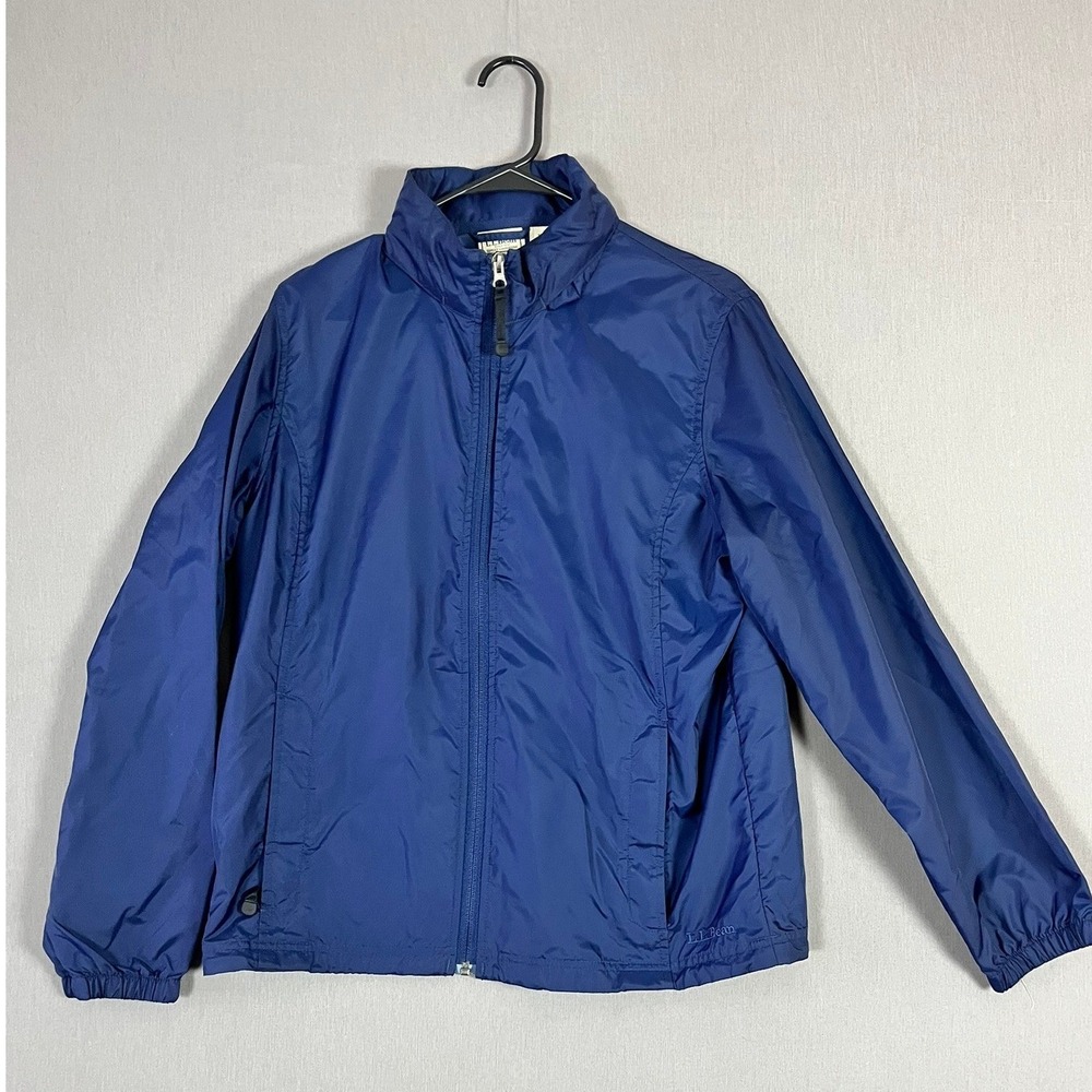 L.L. Bean Jacket Womens M Windbreaker‎ Navy Blue Ripstop Full Zip EUC